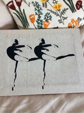 Minimalist Ballet Dancer Silhouette Canvas Wall Art Decor Cream/Black